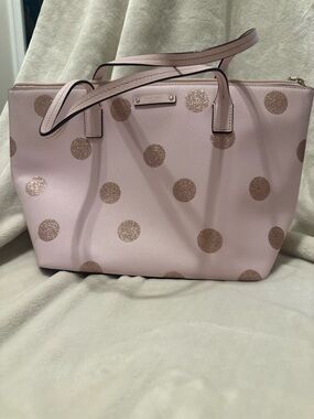Kate Spade Pink Polka Dot Glitter Tote Bag Large Everyday Purse